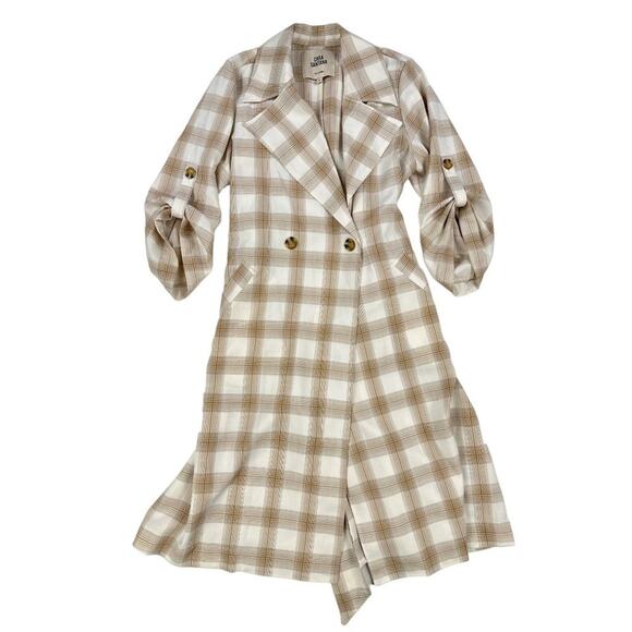 Cara Santana Collection - “She Loves the Attention” Plaid Trench in Cream and Be - Picture 1 of 4